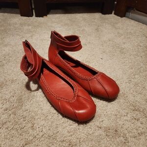 ELF Red Women's Flats with Ankle Strap